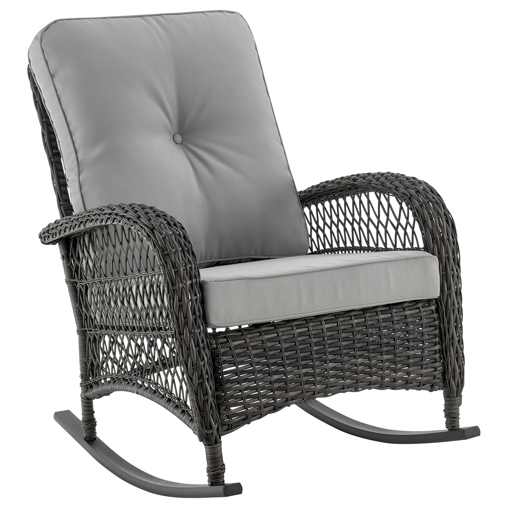 Manhattan Comfort, Furttuo Steel Rattan Outdoor Rocking Chair in Grey, Primary Color Gray, Material Iron, Width 29.52 in, Model# OD-CV017